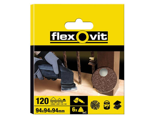 Flexovit Delta Hook & Loop Sanding Sheets 94mm Fine 120G (Pack 6) FLV26401
