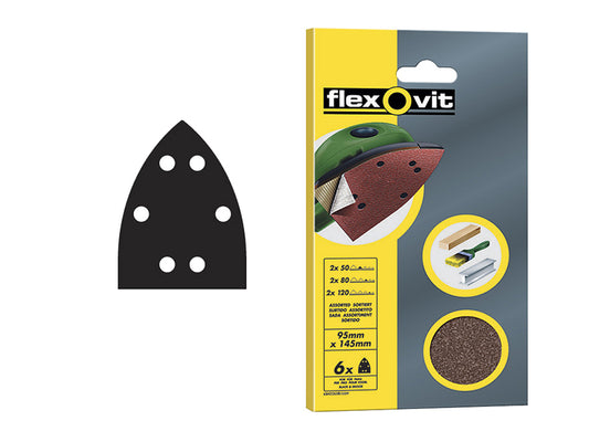Flexovit Detail Hook & Loop Sanding Sheets 95x145mm Coarse 60Grit (Pack 6) FLV26407