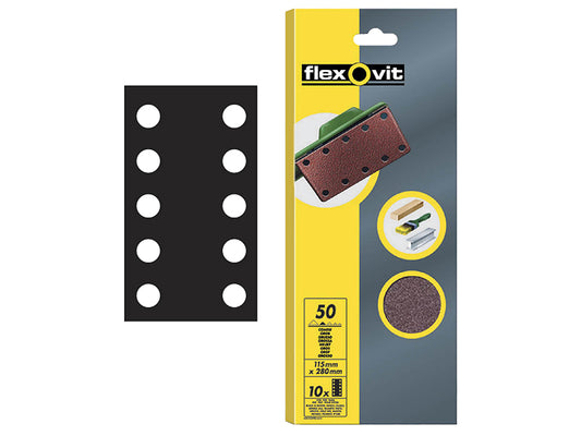 Flexovit 1/2 Sanding Sheets Perforated Coarse 50 Grit (Pack 10) FLV26498