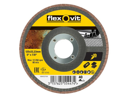 Flexovit Flap Disc For Angle Grinders 125mm 40G FLV27528