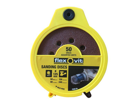 Flexovit Hook & Loop Sanding Disc 125mm Assorted (Dispenser 50) FLV747046