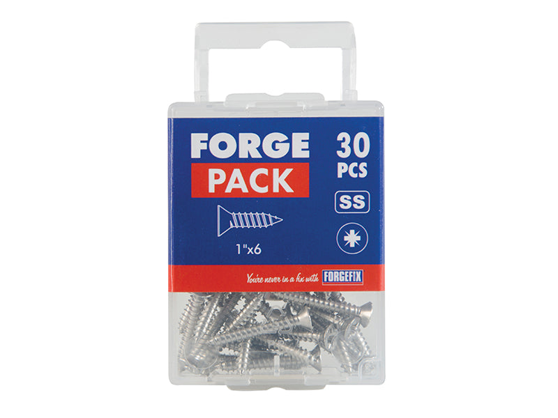 ForgeFix Self-Tapping Screw Pozi Compatible CSK A2 SS 1in x 6 ForgePack 30 FOR184607