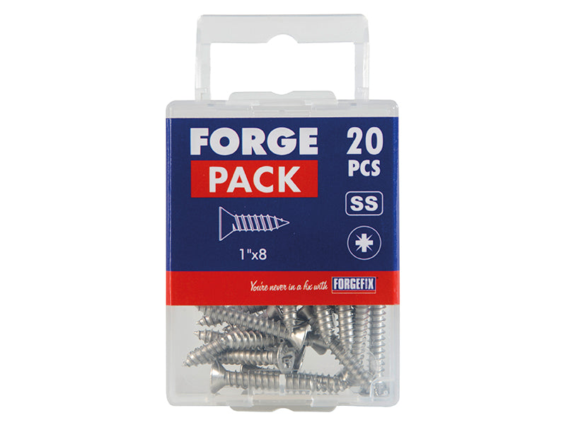 ForgeFix Self-Tapping Screw Pozi Compatible CSK A2 SS 1in x 8 ForgePack 20 FOR184669