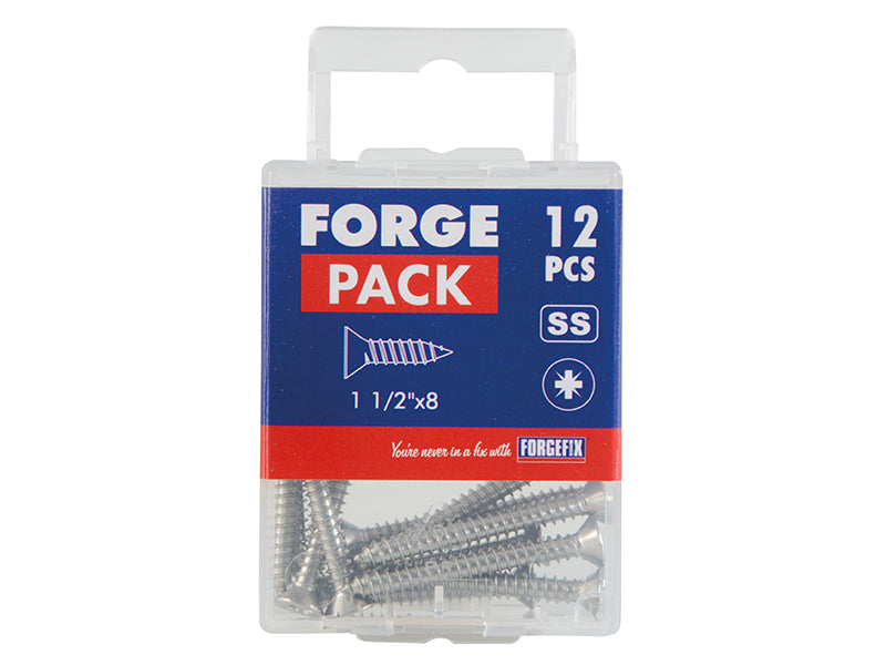 ForgeFix Self-Tapping Screw Pozi Compatible CSK A2 SS 1.1/2in x 8 ForgePack 12 FOR184720
