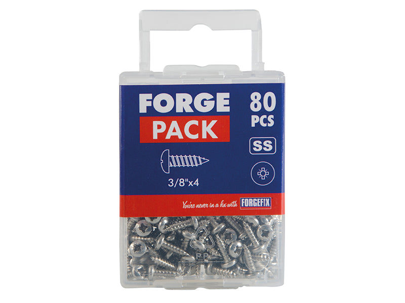 ForgeFix Self-Tapping Screw Pozi Compatible Pan A2 SS 3/8in x 4 ForgePack 80 FOR184751