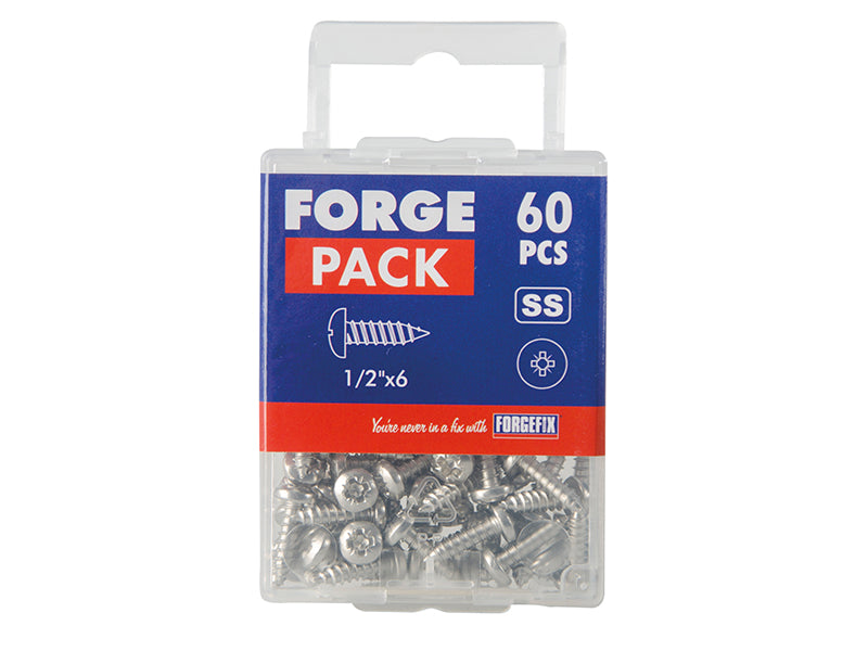 ForgeFix Self-Tapping Screw Pozi Compatible Pan A2 SS 1/2in x 6 ForgePack 60 FOR184904