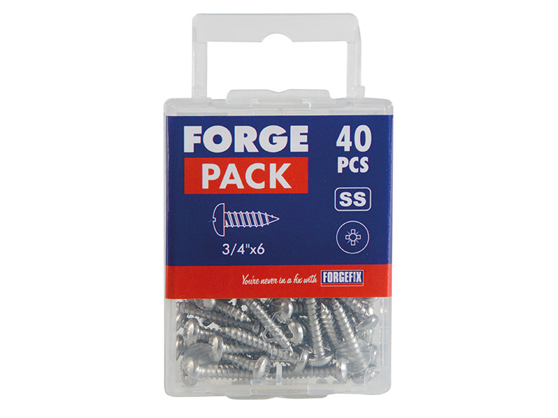 ForgeFix Self-Tapping Screw Pozi Compatible Pan A2 SS 3/4in x 6 ForgePack 40 FOR184966