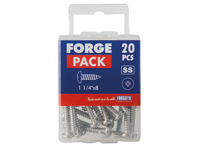 ForgeFix Self-Tapping Screw Pozi Compatible Pan A2 SS 1.1/4in x 8 ForgePack 20 FOR185147