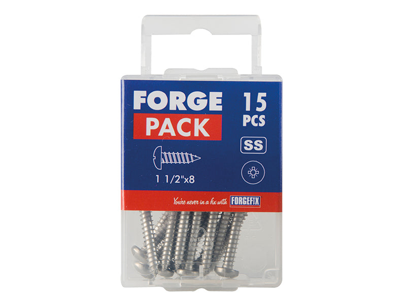 ForgeFix Self-Tapping Screw Pozi Compatible Pan A2 SS 1.1/2in x 8 ForgePack 15 FOR185178