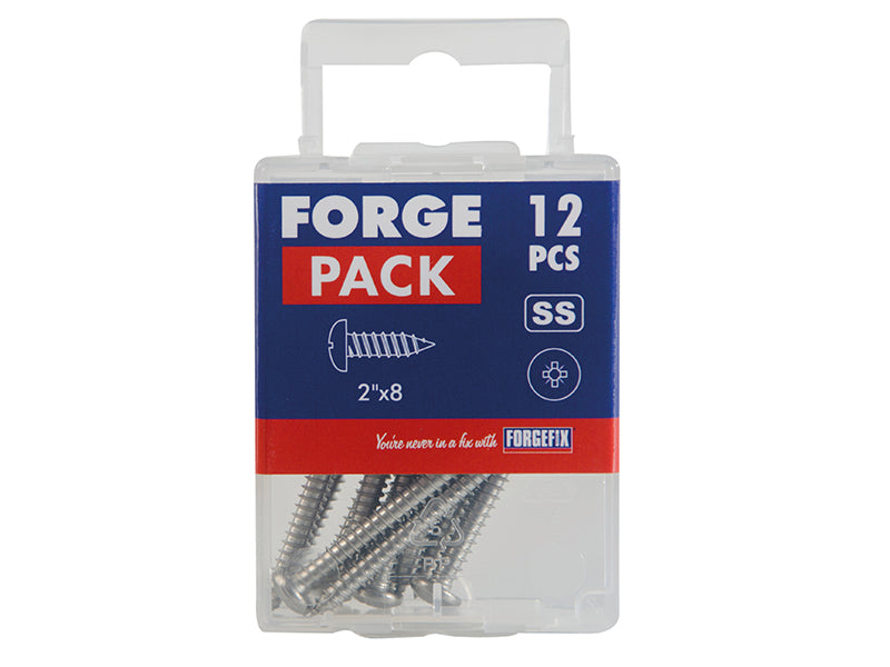 ForgeFix Self-Tapping Screw Pozi Compatible Pan A2 SS 2in x 8 ForgePack 12 FOR185208