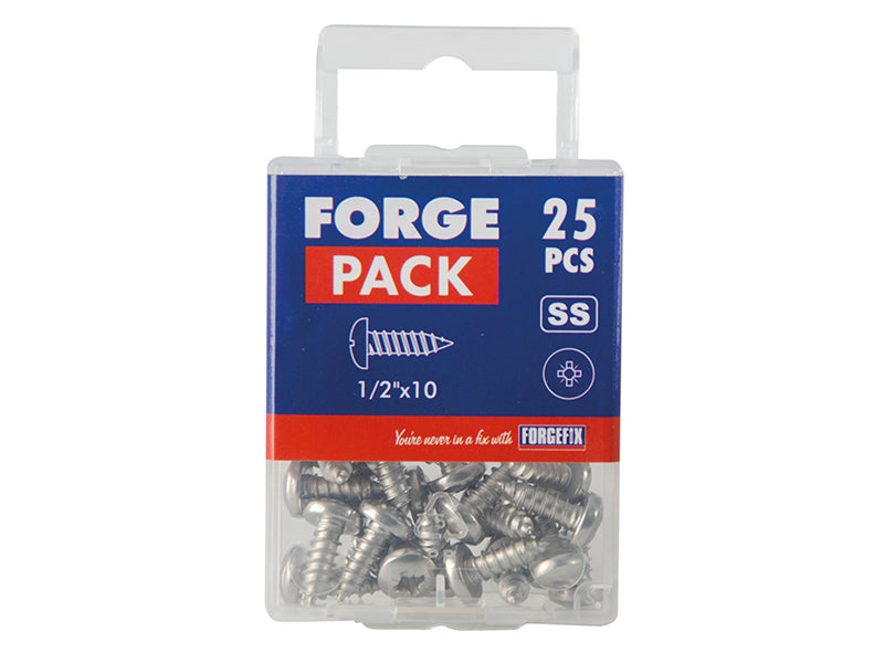 ForgeFix Self-Tapping Screw Pozi Compatible Pan A2 SS 1/2in x 10 ForgePack 25 FOR185239