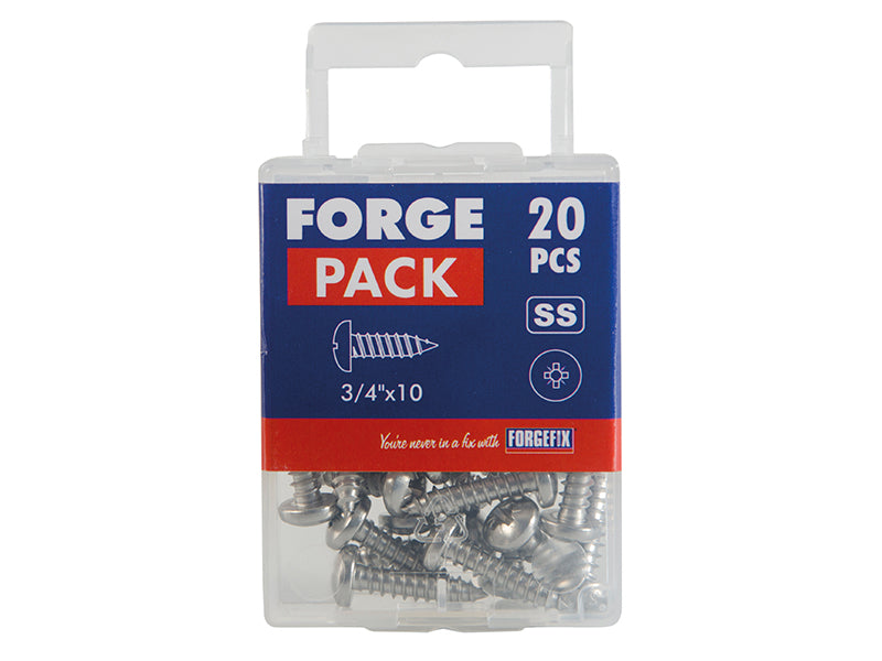 ForgeFix Self-Tapping Screw Pozi Compatible Pan A2 SS 3/4in x 10 ForgePack 20 FOR185260