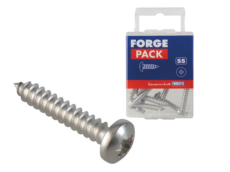 ForgeFix Self-Tapping Screw Pozi Compatible Pan A2 SS 1in x 10 ForgePack 15 FOR185291