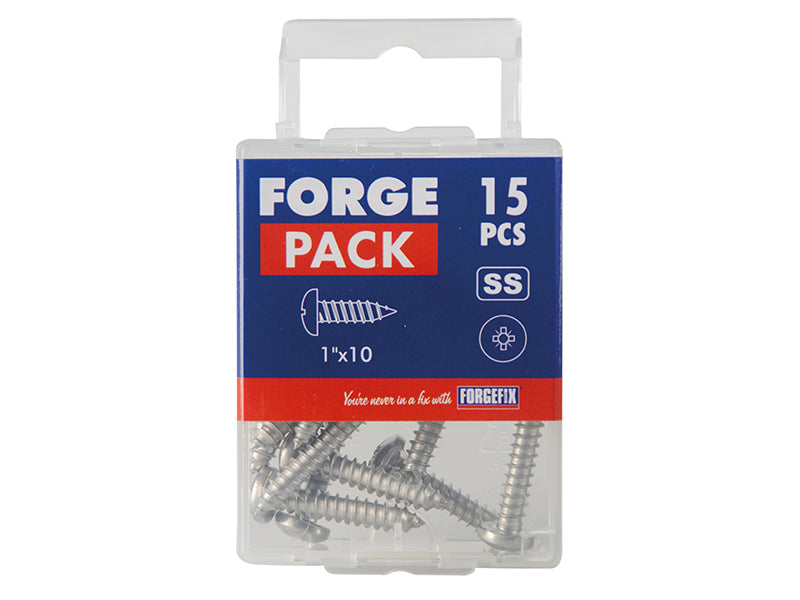 ForgeFix Self-Tapping Screw Pozi Compatible Pan A2 SS 1in x 10 ForgePack 15 FOR185291