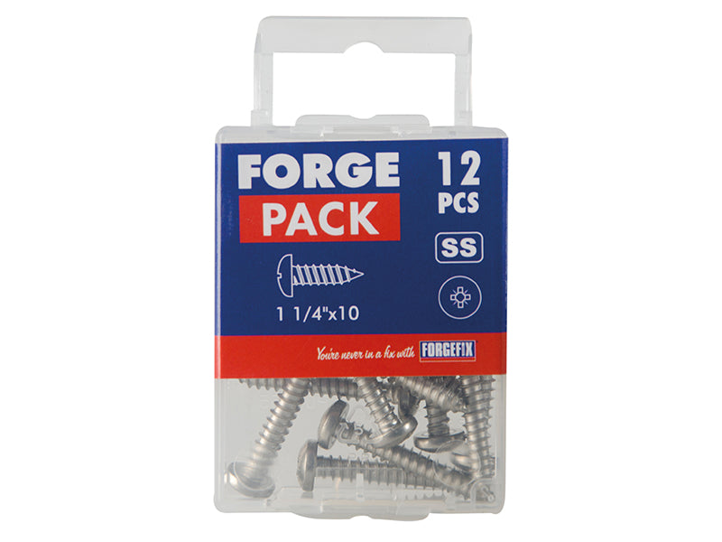 ForgeFix Self-Tapping Screw Pozi Compatible Pan A2 SS 1.1/4in x 10 ForgePack 12 FOR185321