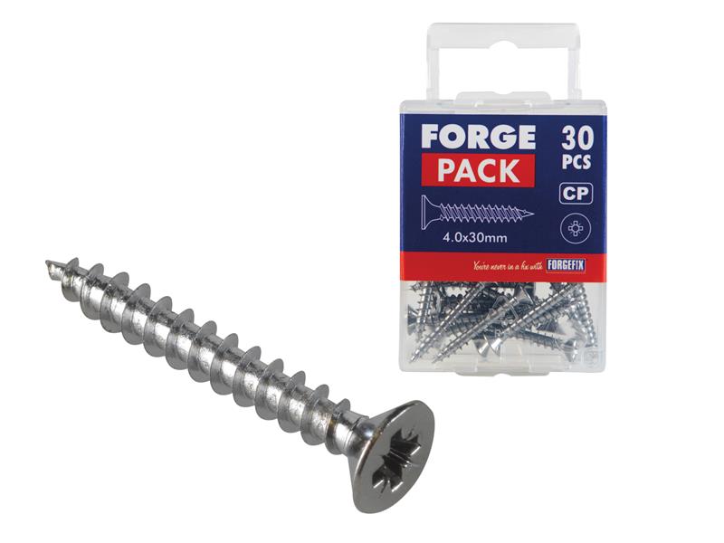 ForgeFix Multi-Purpose Screw Pozi Compatible CSK Chrome Plated 4.0 x 30mm ForgePack 30 FOR185413