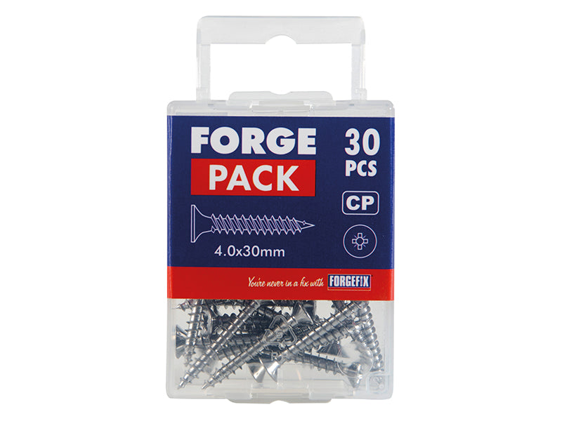 ForgeFix Multi-Purpose Screw Pozi Compatible CSK Chrome Plated 4.0 x 30mm ForgePack 30 FOR185413