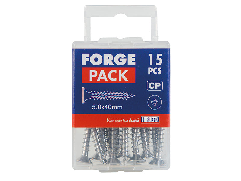 ForgeFix Multi-Purpose Screw Pozi Compatible CSK Chrome Plated 5.0 x 40mm ForgePack 15 FOR185444