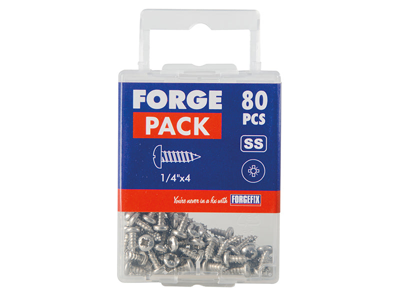 ForgeFix Self-Tapping Screw Pozi Compatible Pan A2 SS 1/4in x 4 ForgePack 80 FOR185710