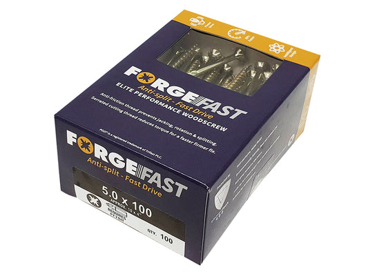 ForgeFix ForgeFast Pozi Compatible Elite Performance Wood Screw ZY 5.0 x 100mm Box 100 FORFFP5100Y