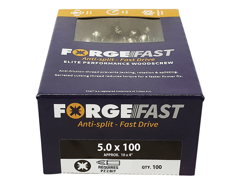 ForgeFix ForgeFast Pozi Compatible Elite Performance Wood Screw ZY 5.0 x 100mm Box 100 FORFFP5100Y