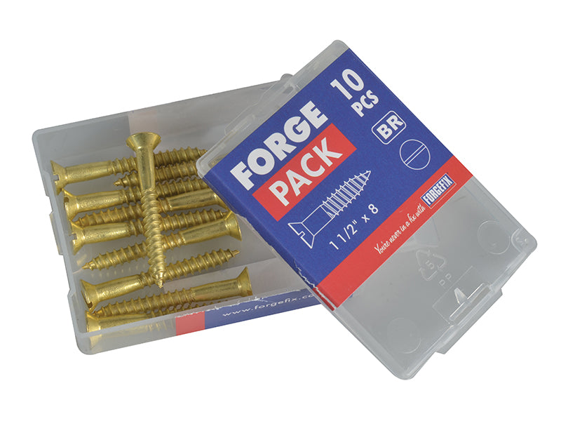 ForgeFix Wood Screw Slotted CSK Brass 1.1/2in x 8 Forge Pack 10 FORFPC1128B