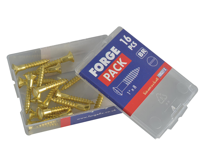 ForgeFix Wood Screw Slotted CSK Brass 1in x 8 Forge Pack 16 FORFPC18B