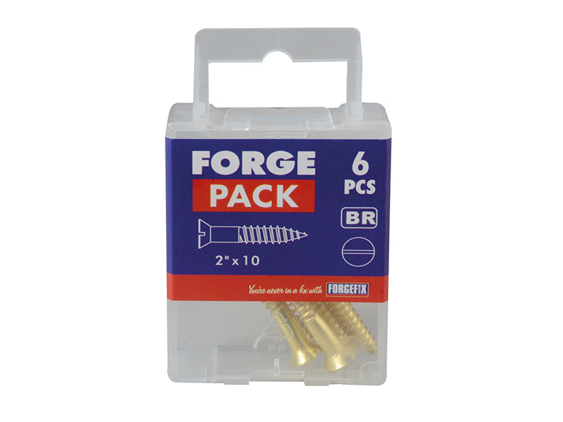 ForgeFix Wood Screw Slotted CSK Brass 2in x 10 Forge Pack 6 FORFPC210B