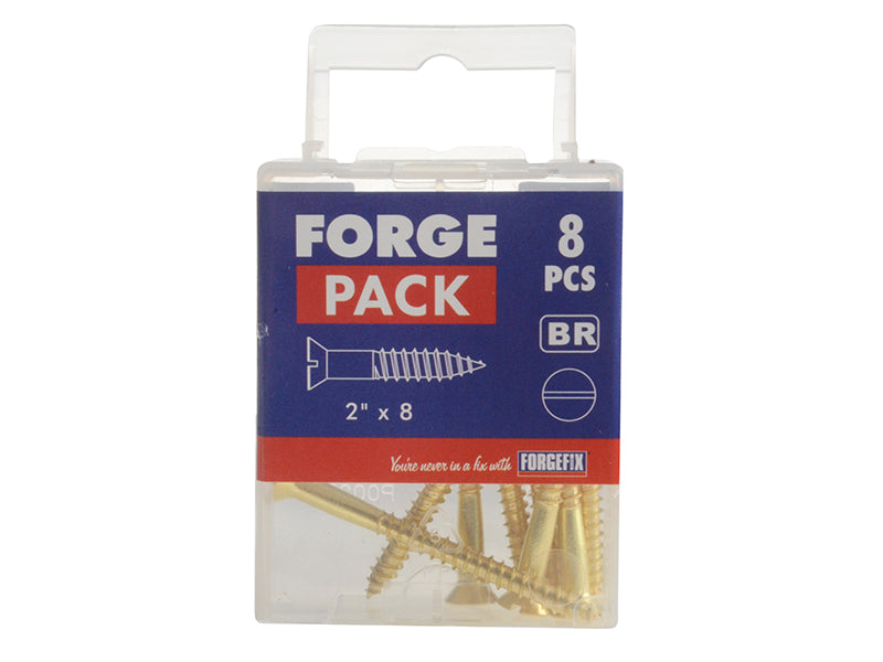 ForgeFix Wood Screw Slotted CSK Brass 2in x 8 Forge Pack 8 FORFPC28B