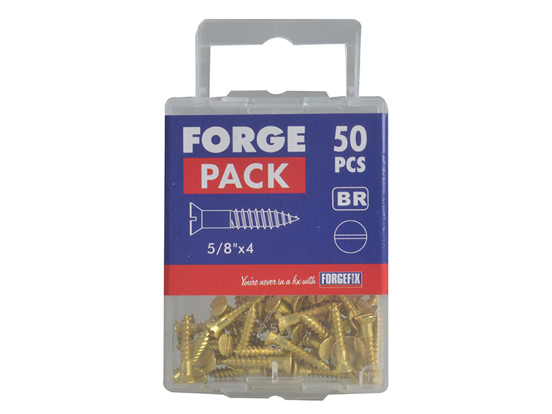 ForgeFix Wood Screw Slotted CSK Brass 5/8in x 4 Forge Pack 50 FORFPC584B