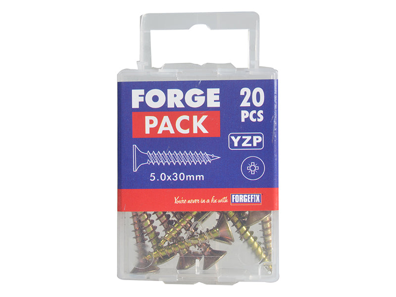 ForgeFix Multi-Purpose Pozi Compatible Screw CSK ST ZYP 5.0 x 30mm Forge Pack 20 FORFPMP530Y