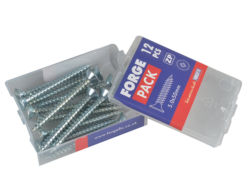 ForgeFix Multi-Purpose Pozi Compatible Screw CSK ST ZP 5.0 x 50mm Forge Pack 12 FORFPMP550Z