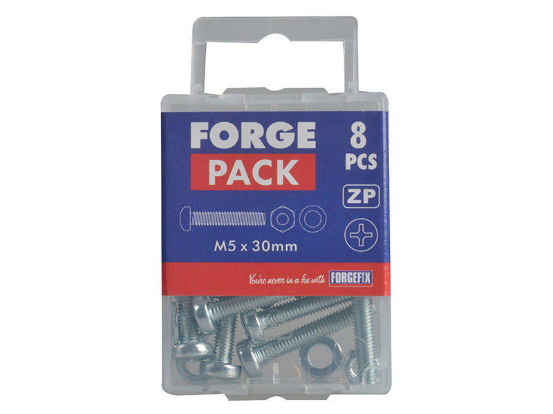 ForgeFix Machine Screw Pozi Compatible Pan Head ZP M5 x 30mm Forge Pack 8 FORFPMSPH530