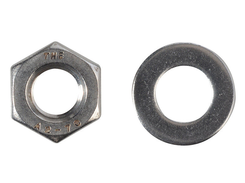 ForgeFix Hexagonal Nuts & Washers A2 Stainless Steel M10 ForgePack 8 FORFPNUT10SS