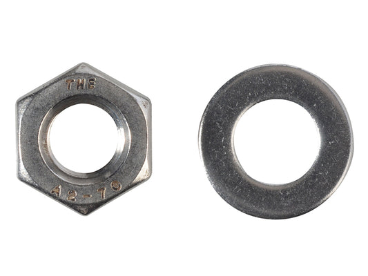 ForgeFix Hexagonal Nuts & Washers A2 Stainless Steel M10 ForgePack 8 FORFPNUT10SS