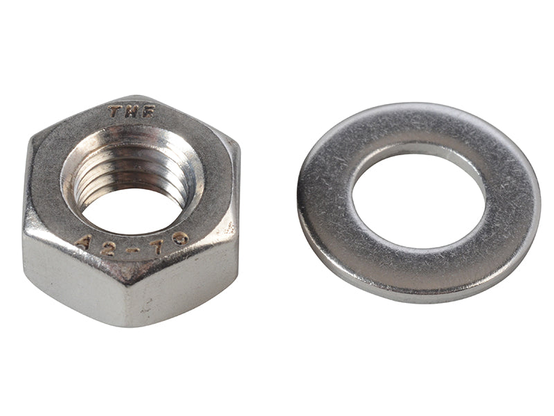 ForgeFix Hexagonal Nuts & Washers A2 Stainless Steel M10 ForgePack 8 FORFPNUT10SS