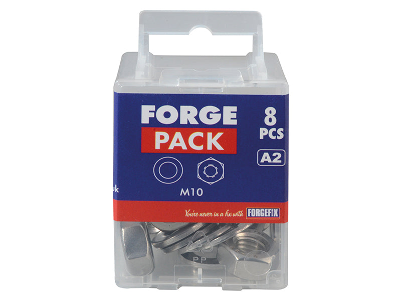 ForgeFix Hexagonal Nuts & Washers A2 Stainless Steel M10 ForgePack 8 FORFPNUT10SS