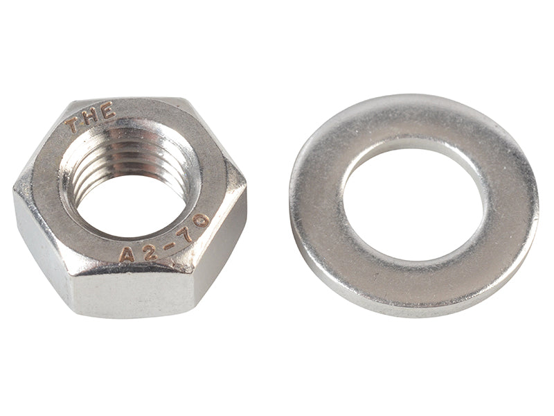 ForgeFix Hexagonal Nuts & Washers A2 Stainless Steel M12 ForgePack 6 FORFPNUT12SS