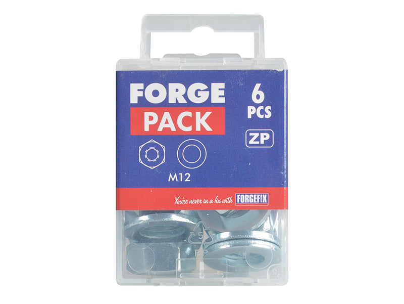ForgeFix Hexagonal Nuts & Washers ZP M12 ForgePack 6 FORFPNUT12