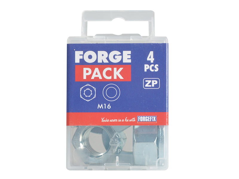 ForgeFix Hexagonal Nuts & Washers ZP M16 ForgePack 4 FORFPNUT16