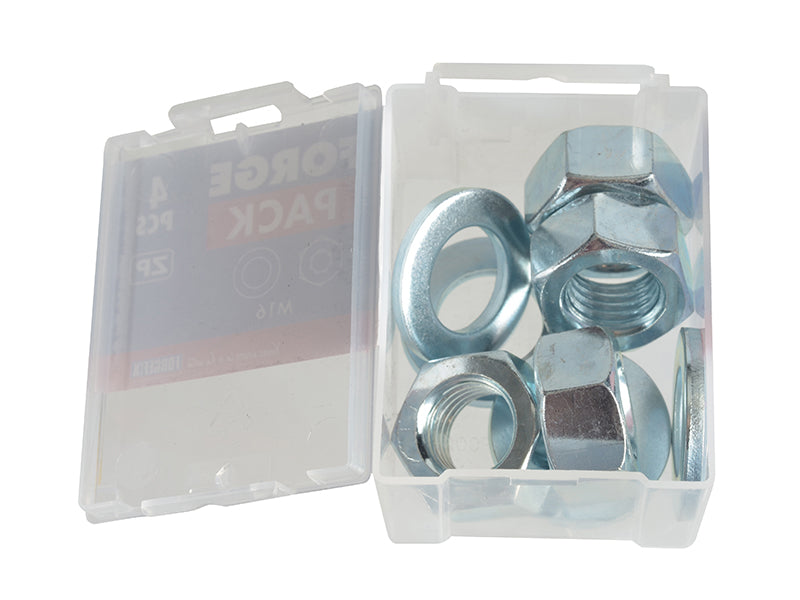 ForgeFix Hexagonal Nuts & Washers ZP M16 ForgePack 4 FORFPNUT16