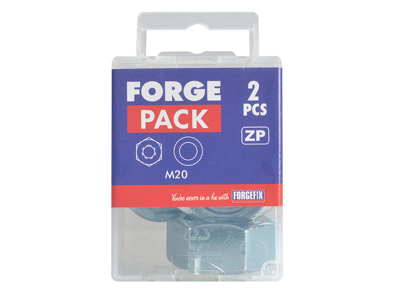 ForgeFix Hexagonal Nuts & Washers ZP M20 ForgePack 2 FORFPNUT20