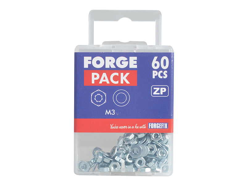 ForgeFix Hexagonal Nuts & Washers ZP M3 ForgePack 60 FORFPNUT3