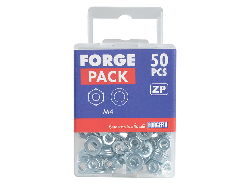 ForgeFix Hexagonal Nuts & Washers ZP M4 ForgePack 50 FORFPNUT4