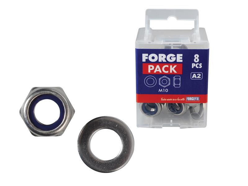 ForgeFix Nyloc Nuts & Washers A2 Stainless Steel M10 ForgePack 8 FORFPNYL10SS