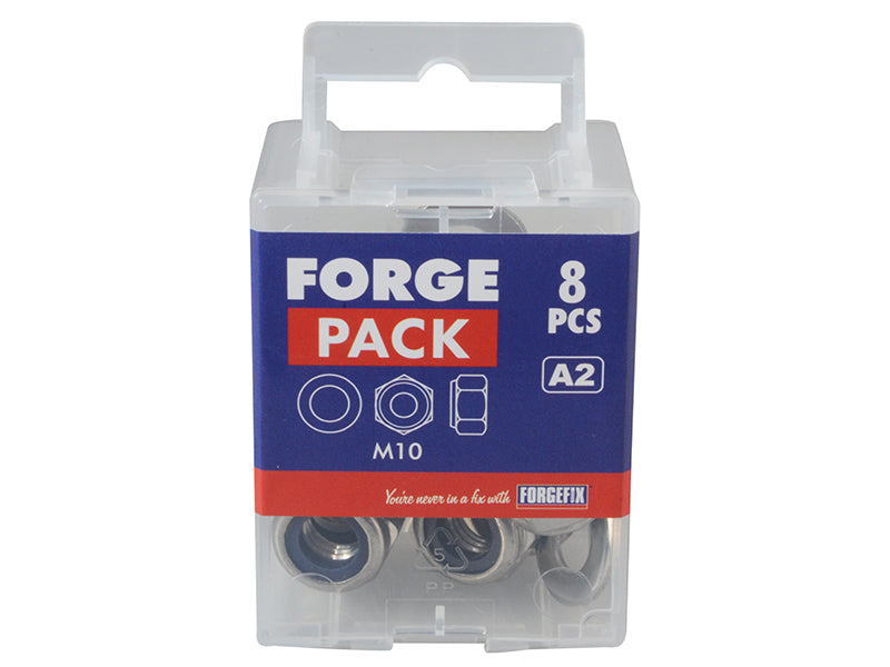 ForgeFix Nyloc Nuts & Washers A2 Stainless Steel M10 ForgePack 8 FORFPNYL10SS