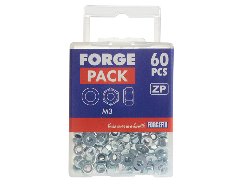 ForgeFix Nyloc Nuts & Washers Zinc Plated M3 ForgePack 60 FORFPNYL3