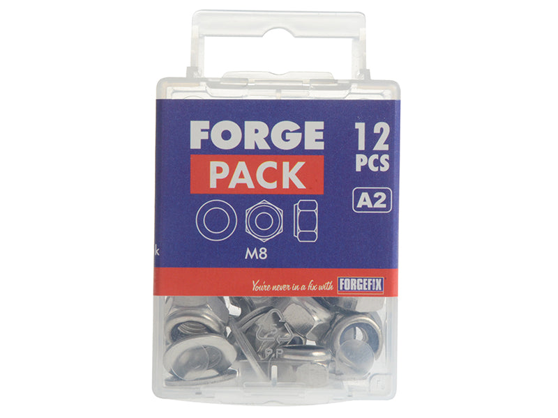 ForgeFix Nyloc Nuts & Washers A2 Stainless Steel M8 ForgePack 12 FORFPNYL8SS
