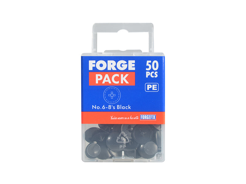 ForgeFix Pozi Compatible Cover Cap Black No.6-8 Forge Pack 50 FORFPPCC2