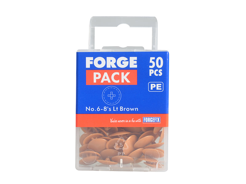 ForgeFix Pozi Compatible Cover Cap Light Brown No.6-8 Forge Pack 50 FORFPPCC4